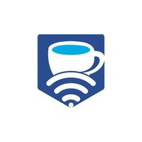 taza de café con logotipo de icono de vector wifi. plantilla de diseño de logotipo creativo para cafetería o restaurante.