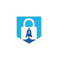 Padlock rocket vector logo design. Security rocket logo concept.