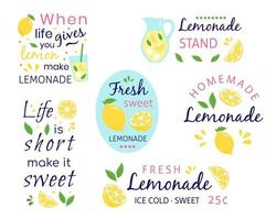 A set of illustrations with quotes about lemonade and lemon. vector