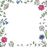 Square floral frame in doodle style. vector