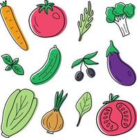 A set of fresh vegetables in a doodle style. vector