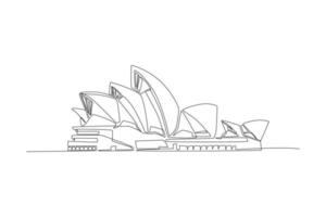 teatro de ópera de dibujo continuo de una línea en sydney, australia. concepto de hito. ilustración gráfica vectorial de diseño de dibujo de una sola línea. vector