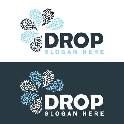 Drops Flower Logo Design Template. Water Drop logotype Pattern design.