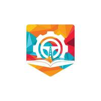 diseño del logotipo de la escuela de conducción. volante con cog e icono de libro. vector