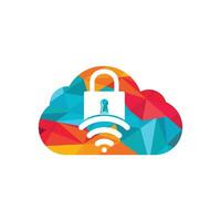 Padlock logo with signal and cloud vector design. Safe and signal symbol or icon.