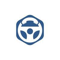 Drive call vector logo design. Steering wheel and phone symbol or icon.
