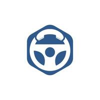 Drive call vector logo design. Steering wheel and phone symbol or icon.