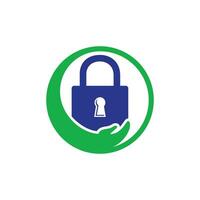 Security care vector logo design template. Vector illustration of hand logo and lock icon.