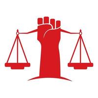 Justice Scales in Hand logo template design. Revolution justice logo concept. vector