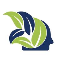 Human head leaves logo illustration. Organic head brain logo concept design.