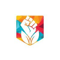 Power of nature vector logo design. Hand and eco symbol or icon. Unique protest and organic logotype design template.