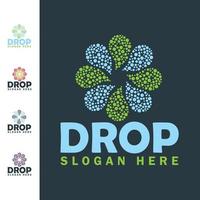 Drops Flower Logo Design Template. Water Drop logotype Pattern design. vector