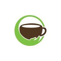 Coffee care vector logo design. Coffee cup and hand icon design.