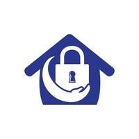 Security care vector logo design template. Vector illustration of hand logo and lock with home icon.