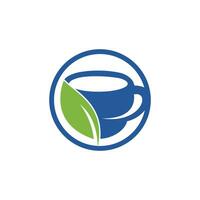 Organic tea vector logo design. Leaf mug for natural drink logo template.