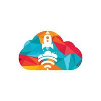 diseño de logotipo de vector de cohete wifi. señal wifi con diseño de icono de cohete y nube.