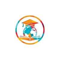 diseño del logotipo del vector de educación mundial. globo con tapa de gradación y diseño de icono de libro.