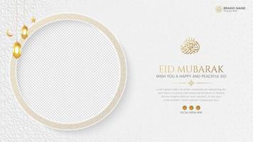 Eid Mubarak Golden Luxury Social Media Post with Arabic Style Pattern and Copy Space for Photo vector
