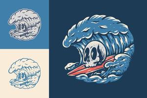 ilustración de surf de calavera vector