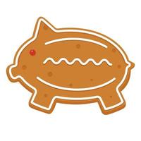 Gingerbread in the shape of a pig. Treats for children. Delicious sweet pastries for Christmas. A cut out image on a white background vector