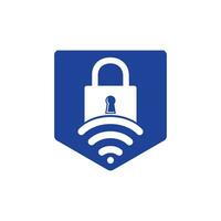 Padlock logo with signal vector design. Safe and signal symbol or icon.