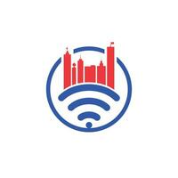 diseño de logotipo de vector de tecnología de ciudad inteligente. concepto de diseño del logotipo de internet de la ciudad.