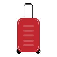 Red travel suitcase on wheels in cartoon style on a transparent background. Isolate. vector