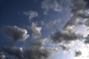 Silvery clouds in the blue sky in the evening. Beautiful blue clouds on a summer evening. photo