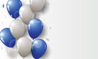 Blue and gray balloon with confetti background. vector