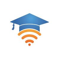 Graduate hat and wifi vector logo design. Study online logo concept.