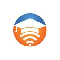 sombrero graduado y diseño de logotipo vectorial wifi. estudiar el concepto de logotipo en línea. vector