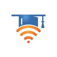 Graduate hat and wifi vector logo design. Study online logo concept.