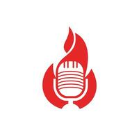 plantilla de diseño de logotipo de podcast de fuego. llama fuego podcast micrófono logo vector icono ilustración.