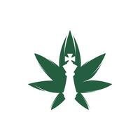 diseño del logotipo del vector de ajedrez de cannabis. logotipo de la hoja de marihuana y el icono del ajedrez.