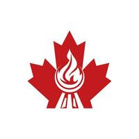 diseño del logotipo de la comida de la parrilla de la barbacoa de canadá. hoja de arce y logotipo de icono de fuego. vector