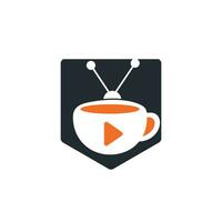 diseño de logotipo de vector de televisión de café. Taza de café y concepto de logotipo de icono de televisión.