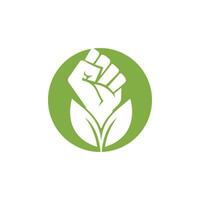 Power of nature vector logo design. Hand and eco symbol or icon. Unique protest and organic logotype design template.