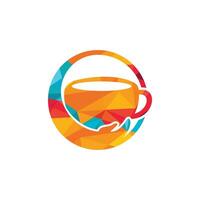 diseño del logotipo del vector de cuidado del café. taza de café y diseño de icono de mano.