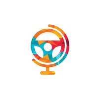 Drive world vector logo design. Steering wheel and world symbol or icon.