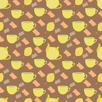 pattern with teapot and cup of tea vector