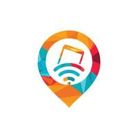 Wifi internet and mobile with pointer logo design. Mobile WiFi sharing symbol. Mobile Technology sign. vector