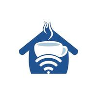 Coffee cup with WiFi and home vector icon logo. Creative logo design template for cafe or restaurant.