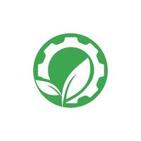 Gear leaf vector logo design. Abstract concept for ecology theme, green eco energy, technology and industry.