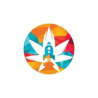 Cannabis rocket vector logo design. Unique cannabis and spaceship logotype design template.