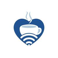 taza de café con wifi y logo de icono de vector de corazón. plantilla de diseño de logotipo creativo para cafetería o restaurante.