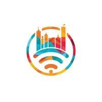 diseño de logotipo de vector de tecnología de ciudad inteligente. concepto de diseño del logotipo de internet de la ciudad.