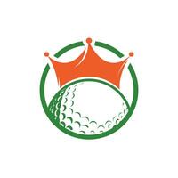 diseño del logotipo del vector de golf rey. pelota de golf con icono de vector de corona.