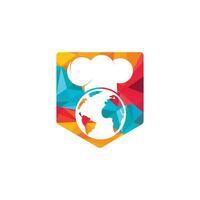 diseño de logotipo de vector de chef global. plantilla de diseño de logotipo de vector de planeta de cocina.