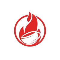 Fire flame hot roasted coffee logo design. Hot coffee shop logo with mug cup and fire flame icon design. vector