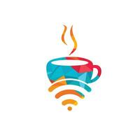 taza de café con logotipo de icono de vector wifi. plantilla de diseño de logotipo creativo para cafetería o restaurante.